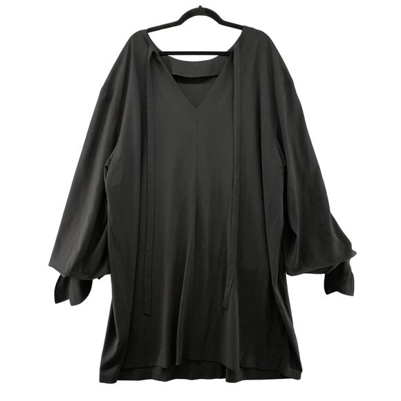 Eloquii Black Tie Sleeve Flowy Shift Dress Knee Length Plus Siz 26 LBD Formal - Picture 2 of 12